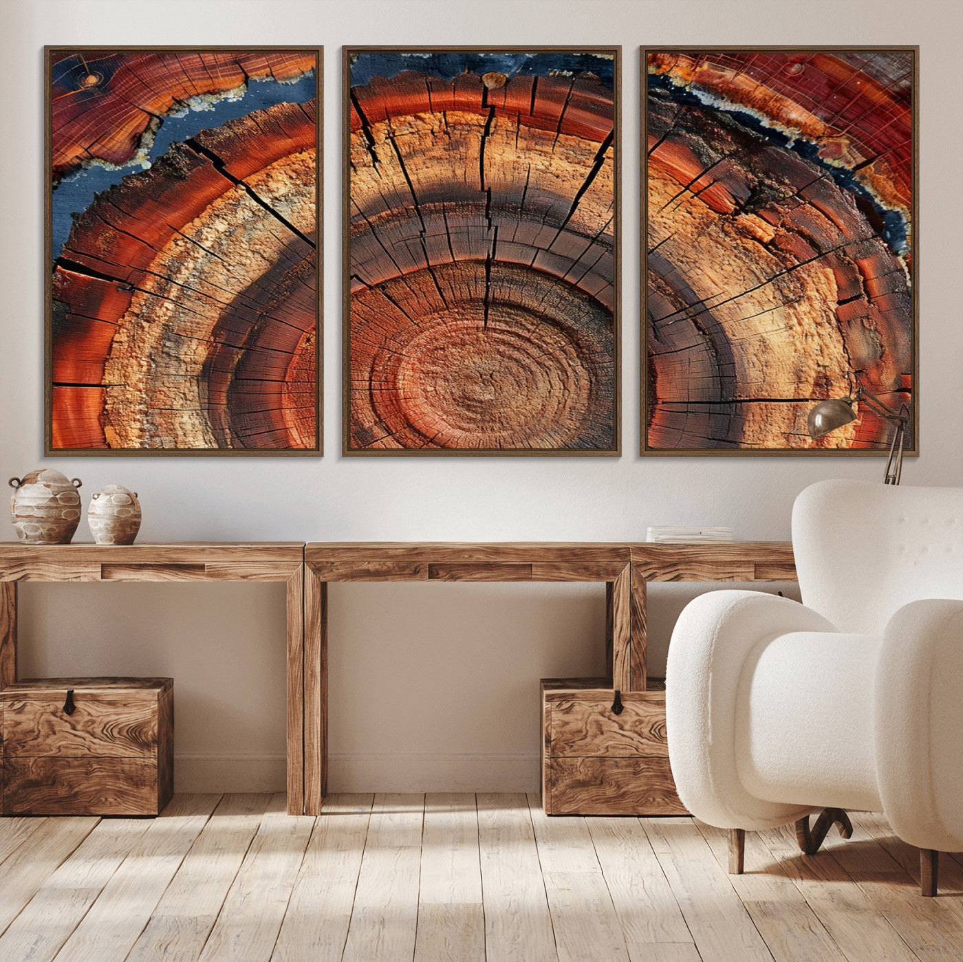 MGV-FC-60X30-3P - Abstract Tree Ring Art, Colorful Tree Ring Wall Decor, Minimalist Home Canvas Art, Modern Farmhouse