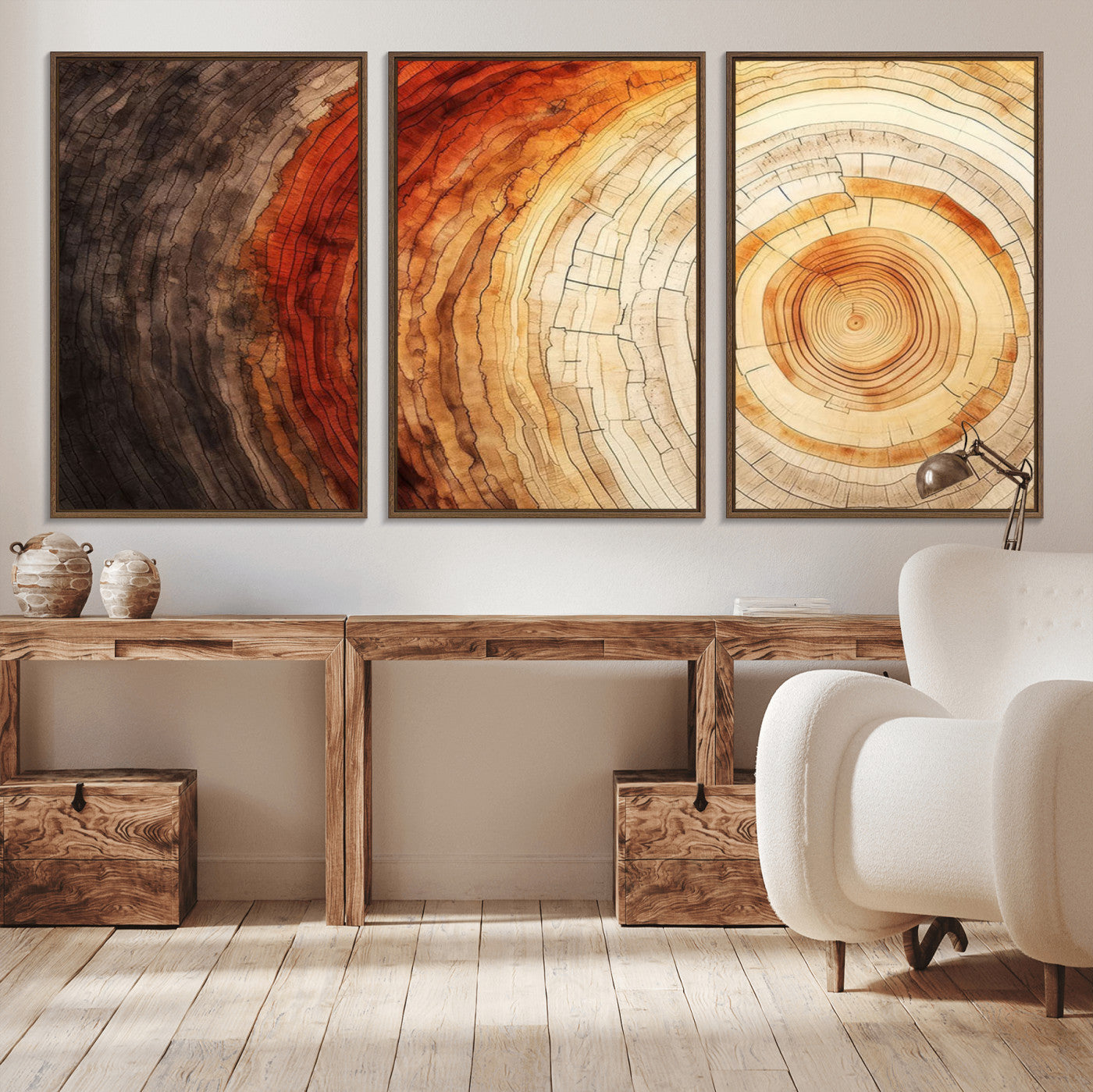 MGV-FC-60X30-3P - Tree Ring Print on Canvas Wall Art, Tree Stump Print, Wood Wall Art Living Room, Abstract Natural