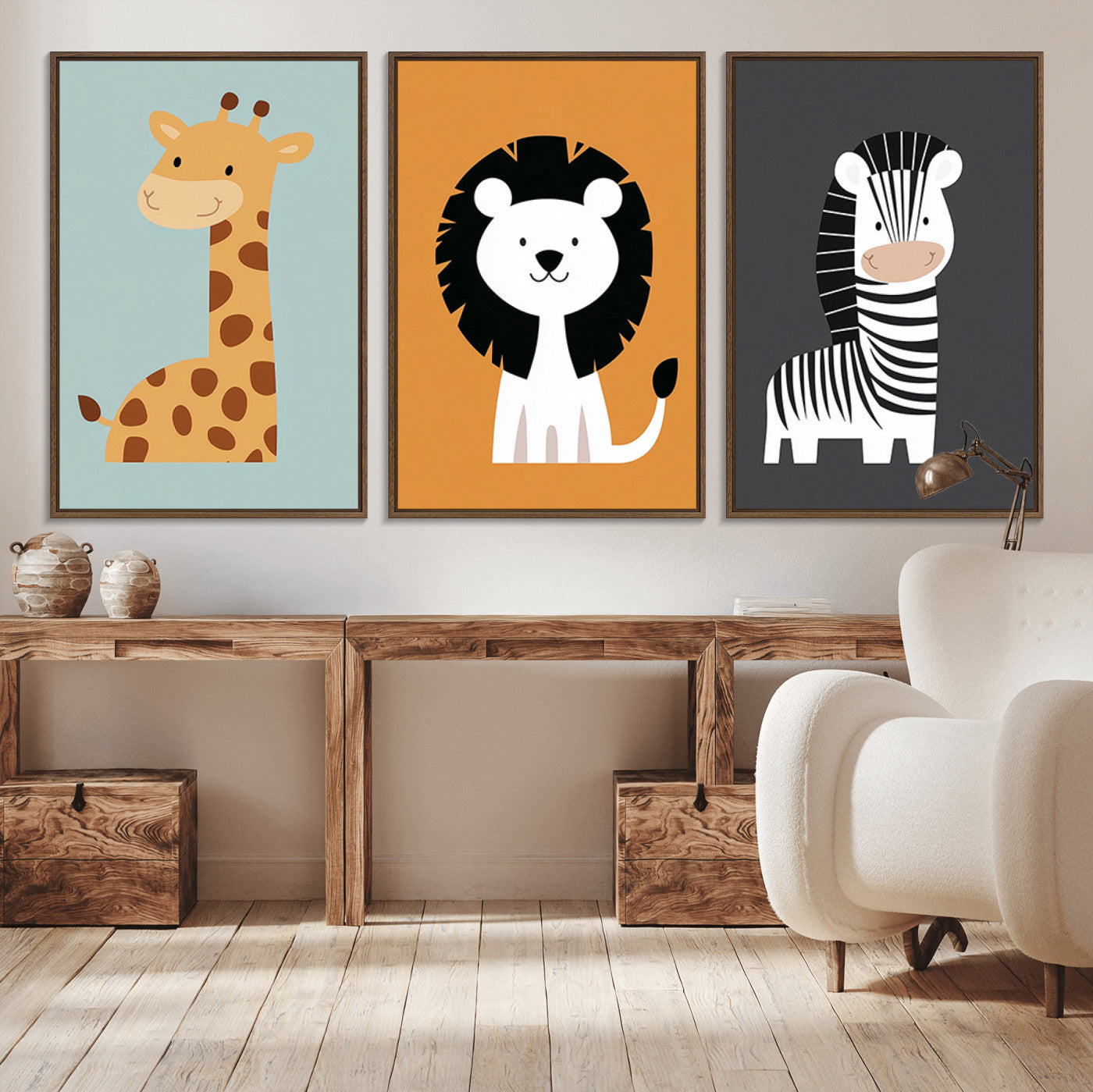 MGV-FC-60X30-3P - Boho Jungle Animal Nursery Wall Art Prints - Safari Decor in Earth Tones for Modern and Stylish