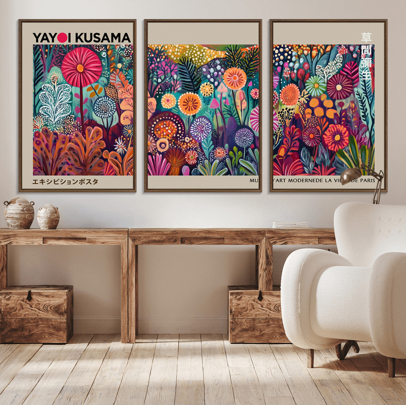 MGV-FC-60X30-3P - Yayoi Kusama Wall Art Canvas Print, Abstract Art, Large Yayoi Kusama Framed Wall Art Print, Japanese