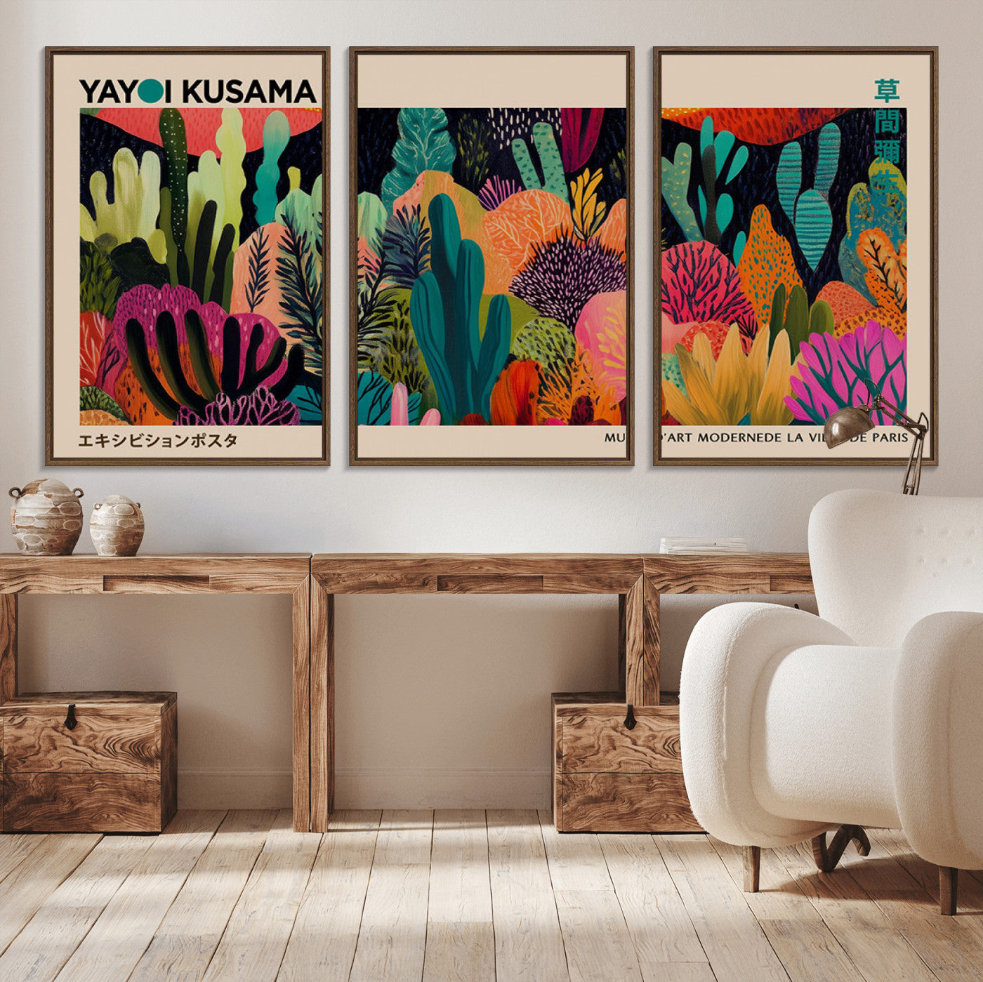 MGV-FC-60X30-3P - Yayoi Kusama Wall Art Canvas Print, Abstract Art, Large Yayoi Kusama Framed Canvas Print, Japanese
