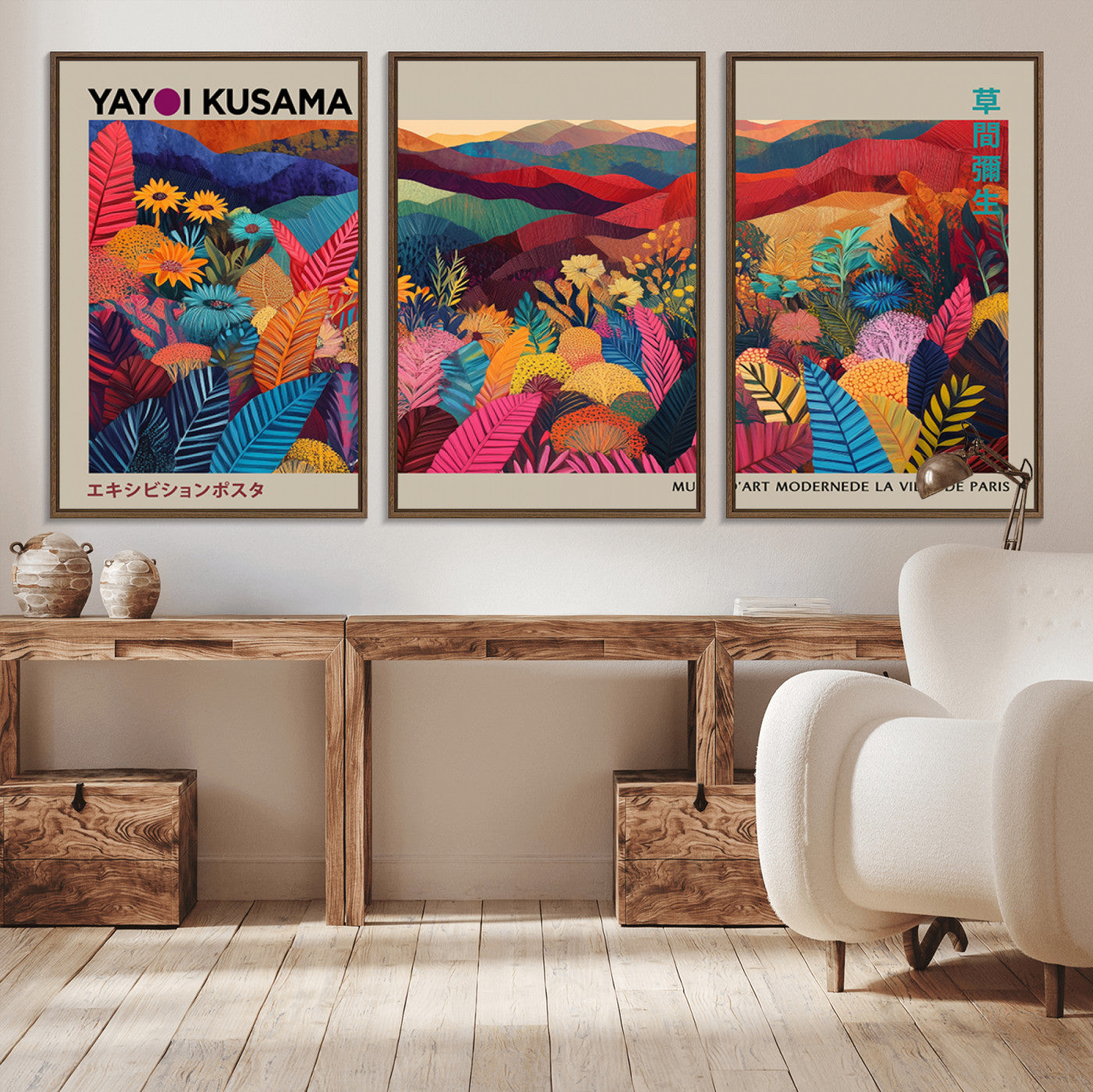MGV-FC-60X30-3P - Yayoi Kusama Wall Art Canvas Print, Abstract Art, Large Yayoi Kusama Framed Print, Japanese Wabi