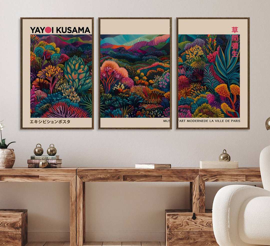 The Yayoi Kusama Wall Art Canvas Print features Japanese Wabi Sabi aesthetics.