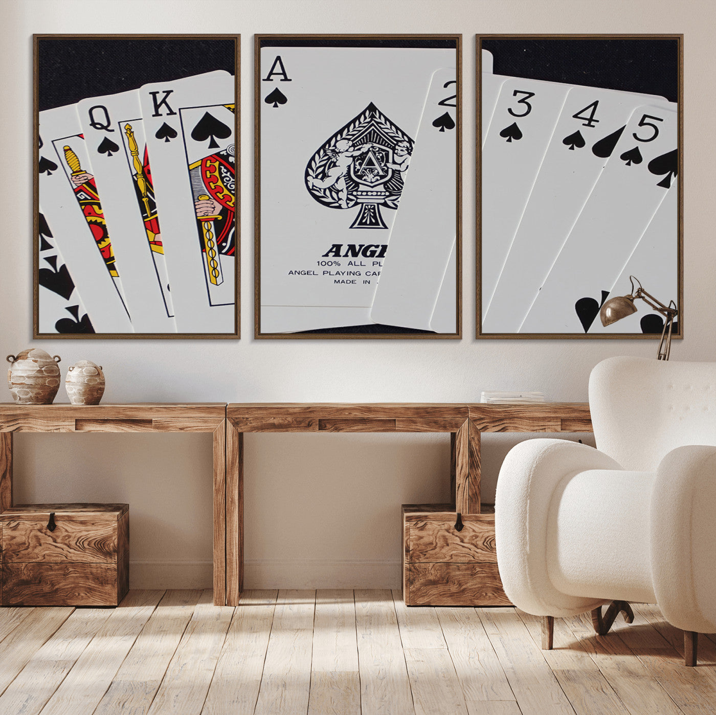 MGV-FC-60X30-3P - Poker Wall Art - Playing Cards Canvas Wall Art Print - Ace of Spades and Royal Flush Design, Perfect