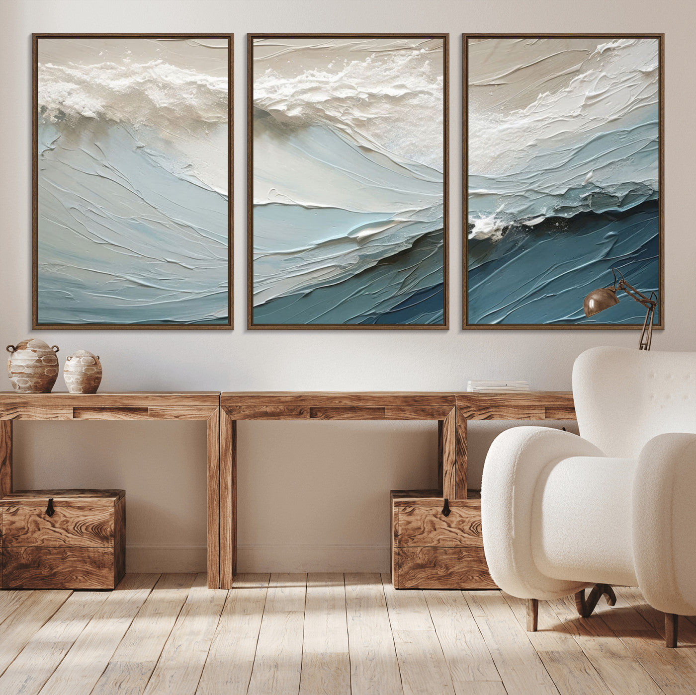 MGV-FC-60X30-3P - Waves Abstract Wall Art Print, Modern Framed Abstract Canvas Print, Abstract Painting for Living