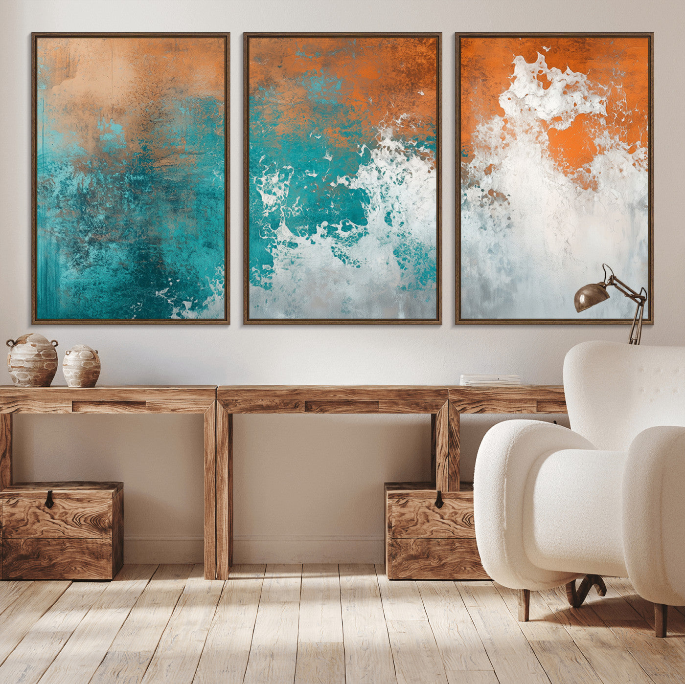 78127-MGV-CV-36X24-Vintage Abstract Print - Bold Teal and Orange Canvas Wall Art - Retro-Vintage Abstract Orange Canvas