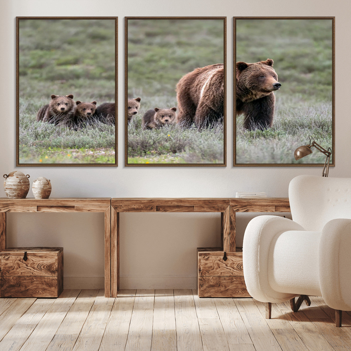MGV-FC-60X30-3P - Wildlife Photography of 399 Grizzly Bear Cubs | Queen of the Tetons Canvas Wall Art Print
