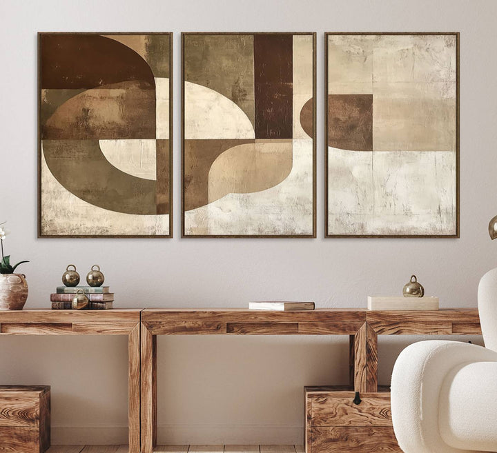 Wabi Sabi Geometric Wall Art is an abstract modern minimalist canvas featuring neutral tones.