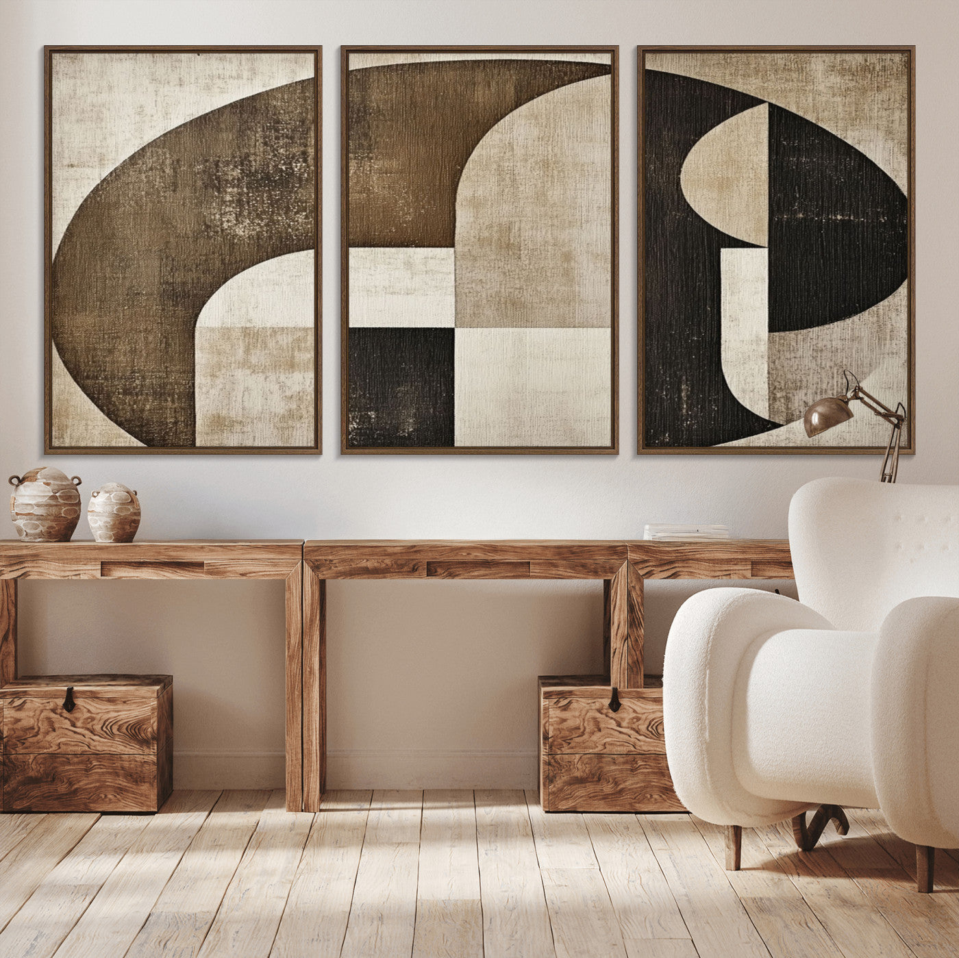 MGV-FC-60X30-3P - Wabi Sabi Abstract Wall Art | Geometric Modern Minimalist Canvas Print with Neutral Mid Century Art