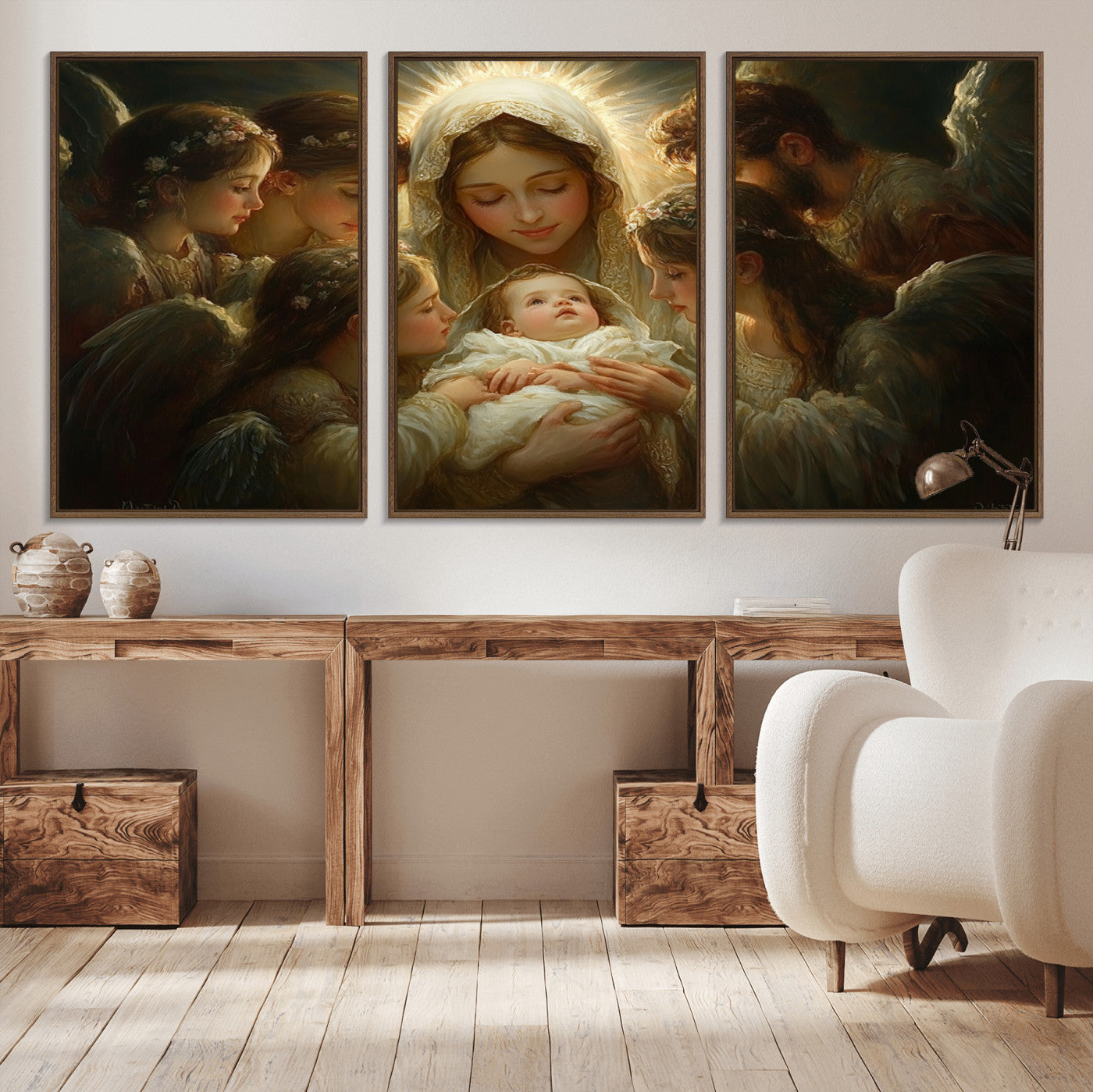 MGV-FC-60X30-3P - Mary Jesus Canvas Wall Art Print - Madonna and Child with Apostles Art Print - Classic Christian