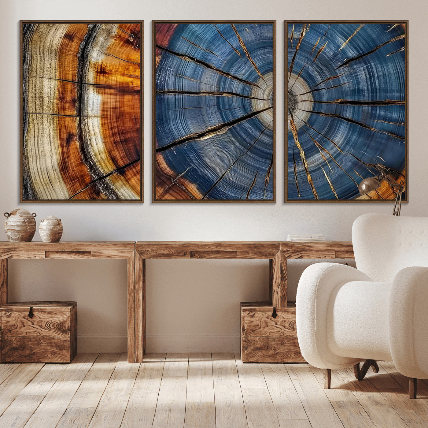 MGV-FC-60X30-3P - Abstract Tree Rings Canvas Wall Art - Wood Grain Canvas Print - Nature-Inspired Modern Wood Grain