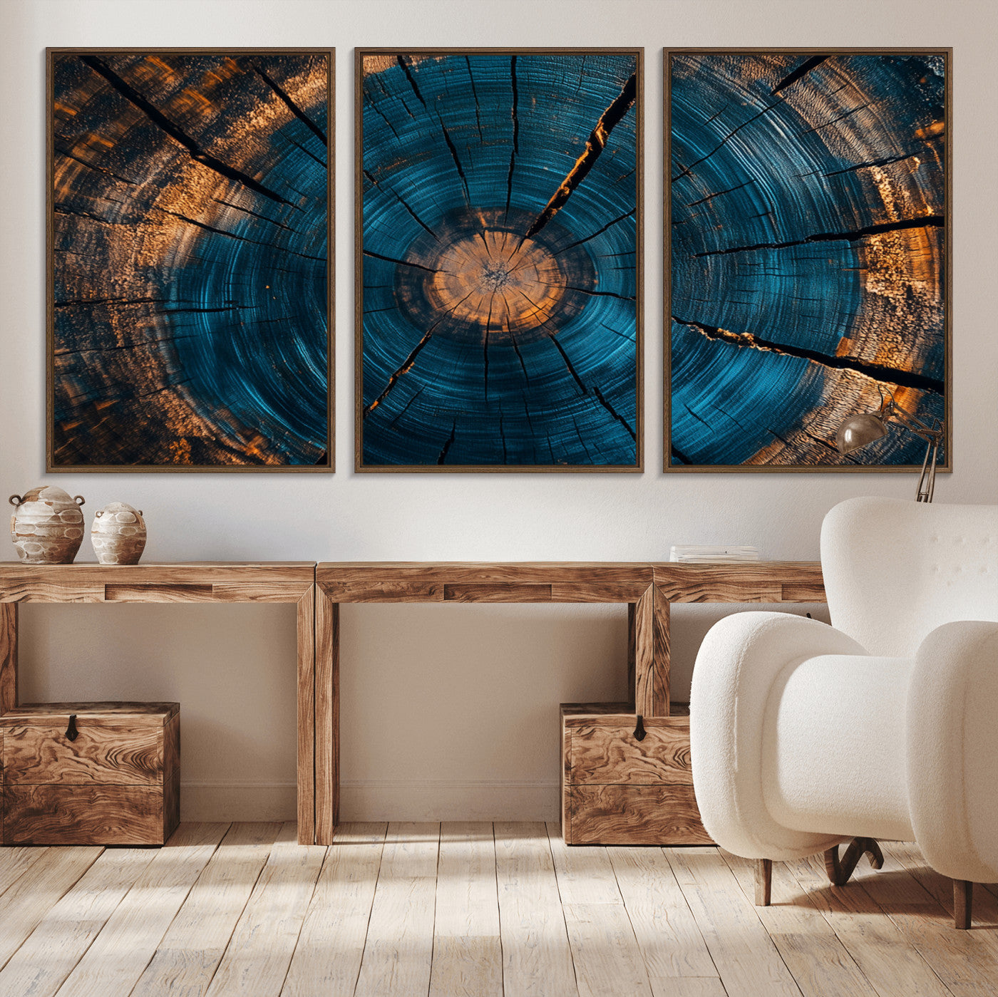 MGV-FC-60X30-3P - Abstract Tree Rings Wall Art Canvas Print - Wood Grain Rings Artwork Print - Nature Woodland Modern