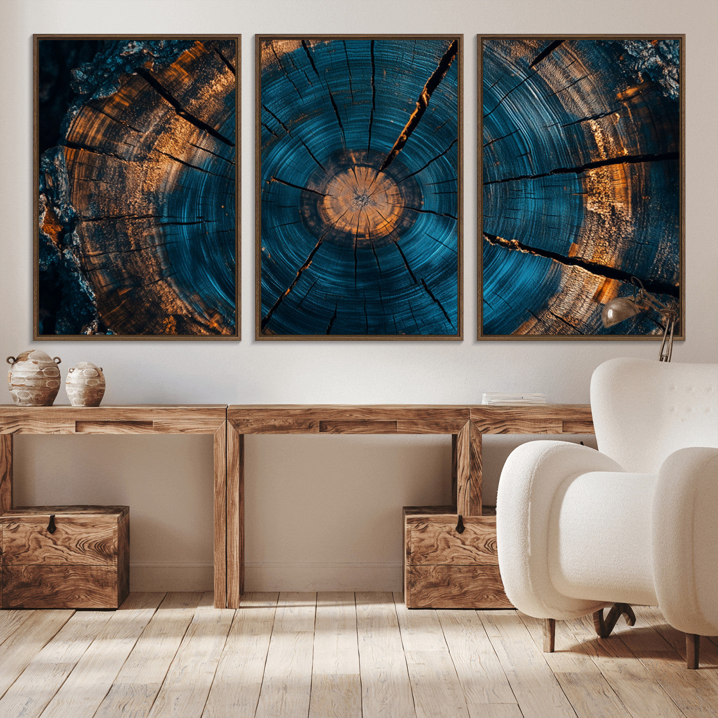 MGV-FC-60X30-3P - Farmhouse Wall Art - Abstract Tree Rings Canvas Wall Art Print, Framed Wood Grain Rings Artwork