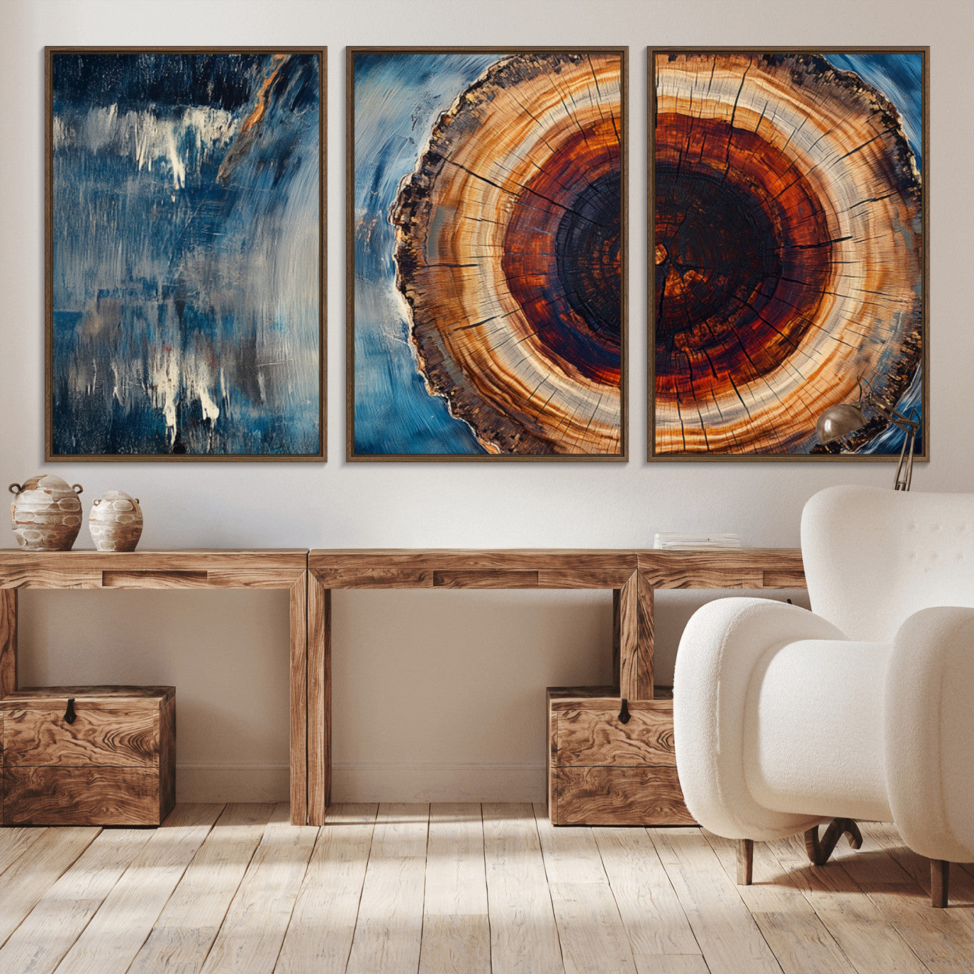 MGV-FC-60X30-3P - Abstract Tree Rings Wall Art Canvas Print - Wood Grain Rings Canvas Print - Nature Woodland Wall