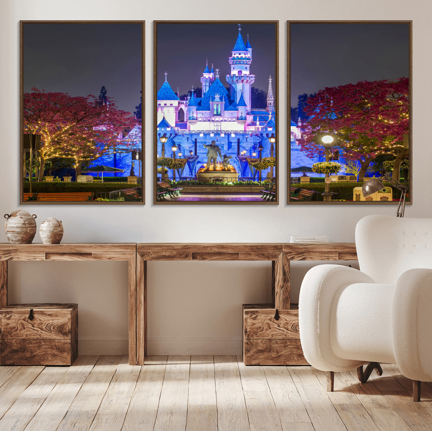 MGV-FC-60X30-3P - Large Disney Castle Wall Art Canvas Print - Magic Kingdom Kids Room Decoration Disney World
