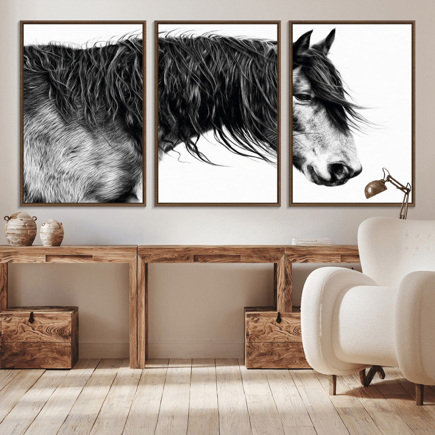 MGV-FC-60X30-3P - Black Horse Wall Art Canvas Print for Farmhouse Decor and Woodland Decoration