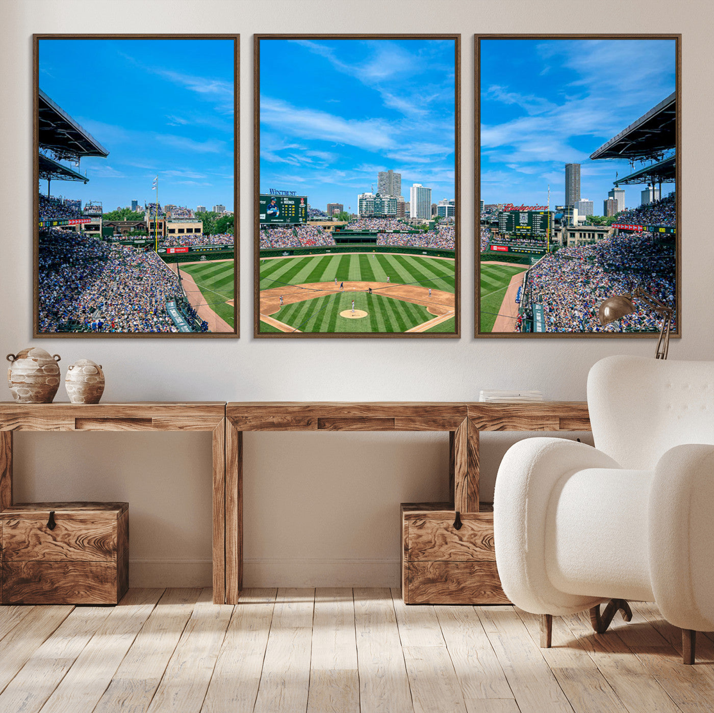 MGV-FC-60X30-3P - Wrigley Field Chicago Cubs Panoramic Art Multi Piece Canvas - Iconic Baseball Stadium Print for