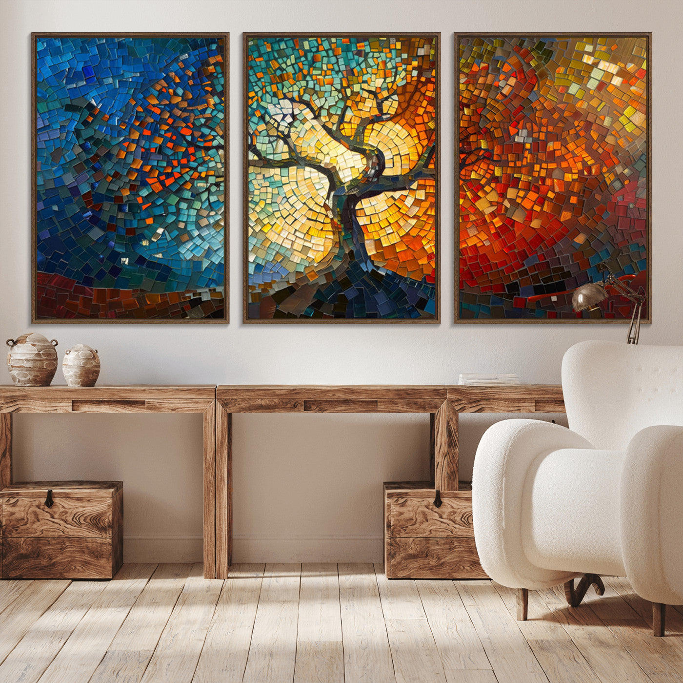 66056-MGV-CV-30X20-Yggdrasil Tree of Life Mosaic Stained Glass Wall Art Canvas, Yggdrasil Tree of Life Mosaic Canvas Print