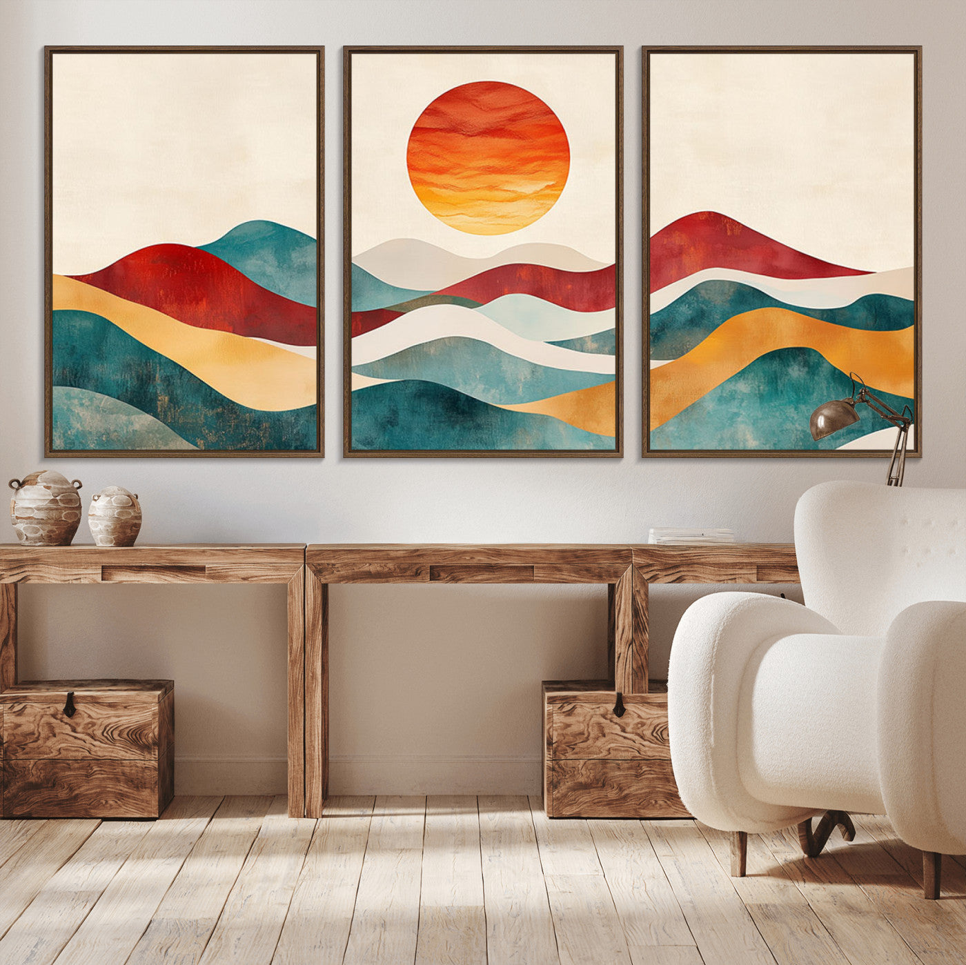 MGV-FC-60X30-3P - Southwest Mountain Canvas - Boho Triptych Wall Art - Rustic Woodland Nursery Decor - Abstract Nature