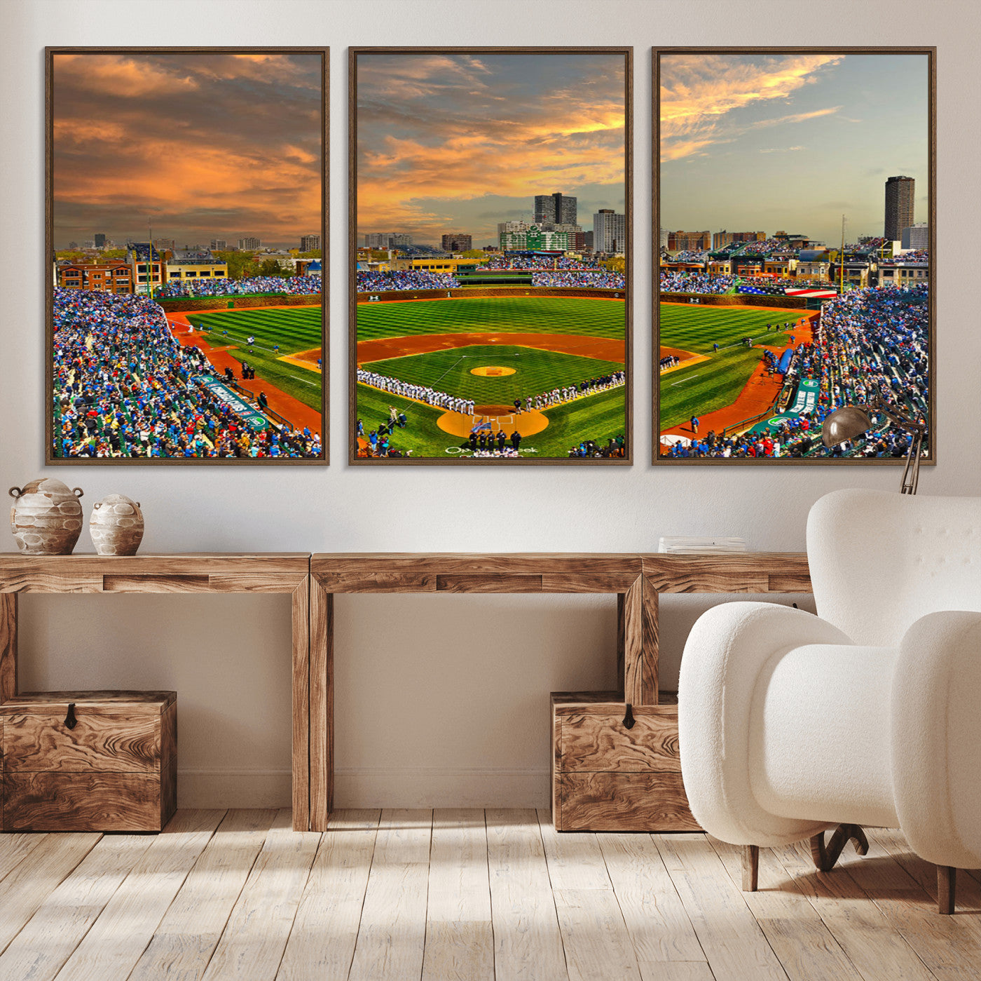 MGV-FC-60X30-3P - Chicago Wrigley Field Canvas Wall Art - Iconic Baseball Stadium Art Print - Wrigley Field Chicago
