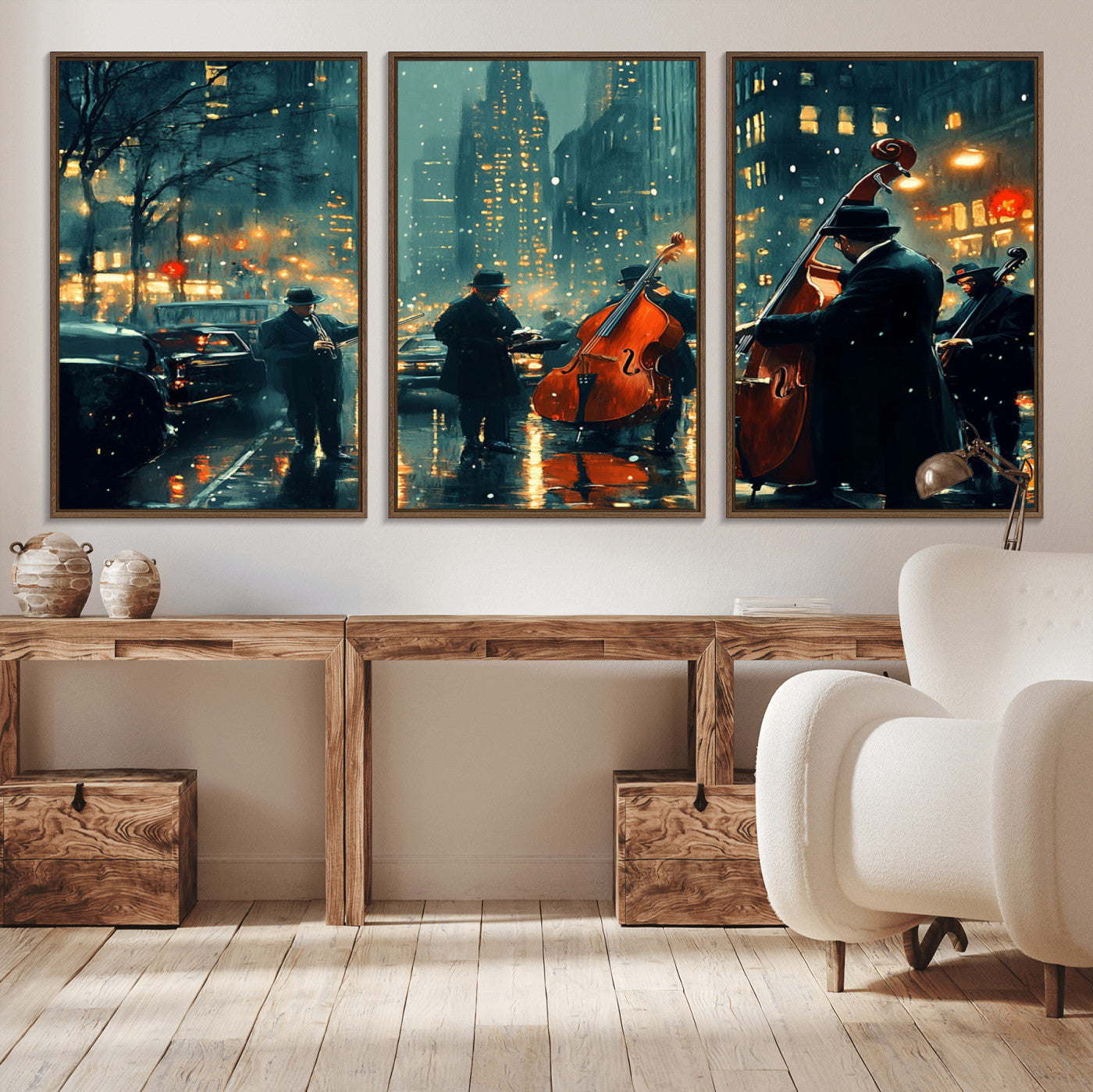 MGV-FC-60X30-3P - African American Jazz Art Print - Framed Abstract Music Canvas - Colorful Instrument Poster for