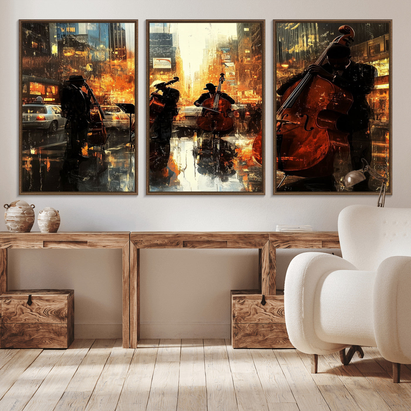 MGV-FC-60X30-3P - African American Abstract Jazz Wall Art - Framed Abstract Music Canvas - Colorful Instrument Canvsa