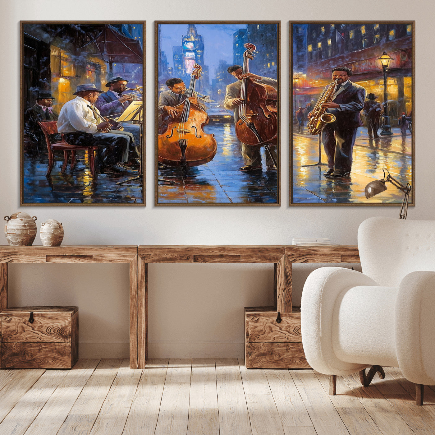 MGV-FC-60X30-3P - Colorful Jazz Wall Art - African American Music Canvas Print - Framed Abstract Music Poster for Home
