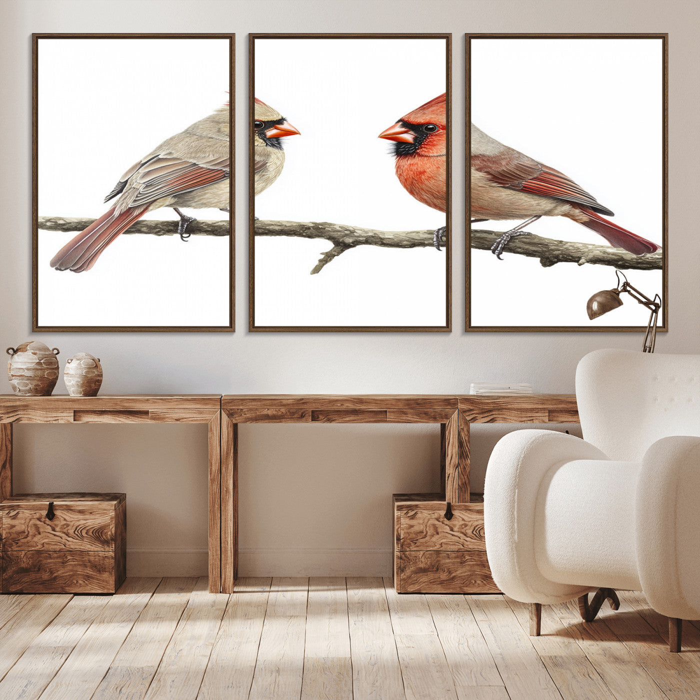 MGV-FC-60X30-3P - Cardinal Canvas Wall Art - Male and Female Cardinal Print - Nature-Inspired Bird Wall Decor for Home