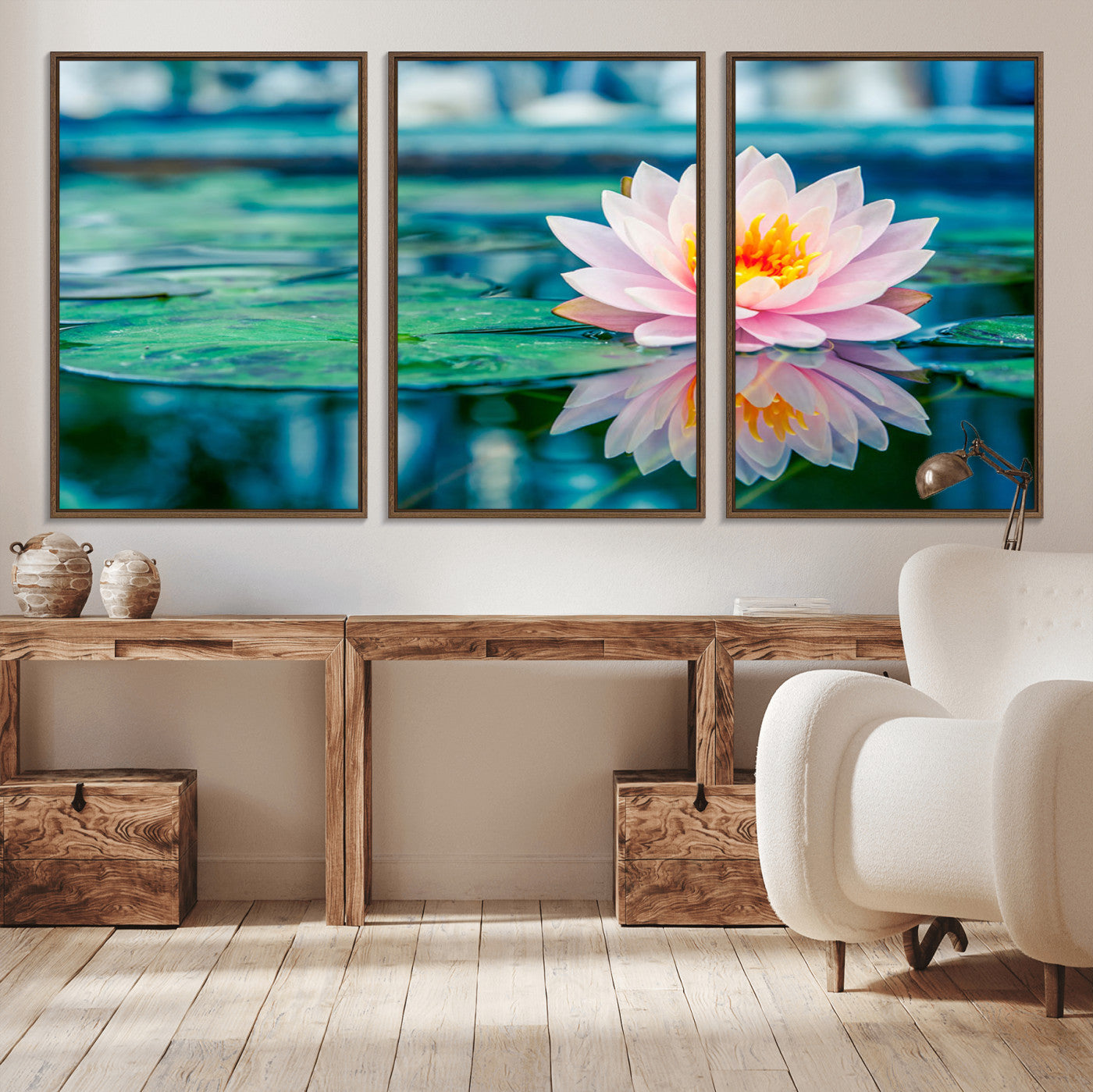 MGV-FC-60X30-3P - Lotus Flower Wall Art Canvas Print, Water Lily Large Wall Art Canvas Print for Yoga Room Decor,