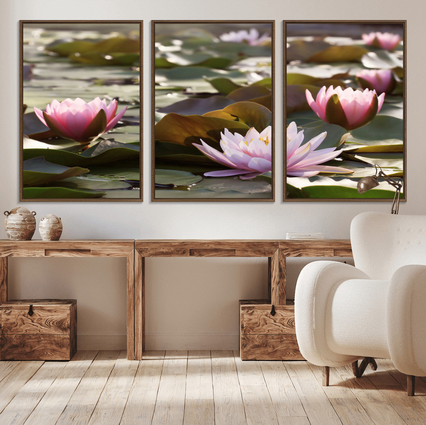 MGV-FC-60X30-3P - Lotus Flower Wall Art Canvas Print, Water Lily Large Wall Art Canvas Print for Yoga Room Decor,
