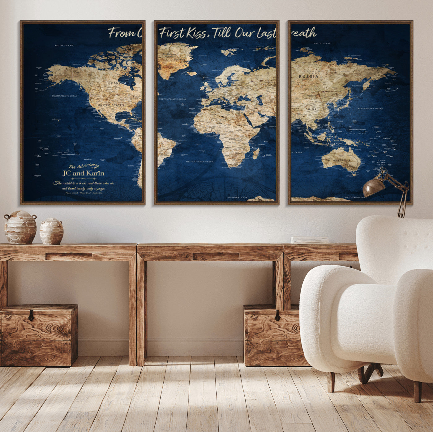MGV-FC-60X30-3P - Push Pin World Map Canvas Print – Framed Wall Art for Couples to Track Their Travels – Anniversary