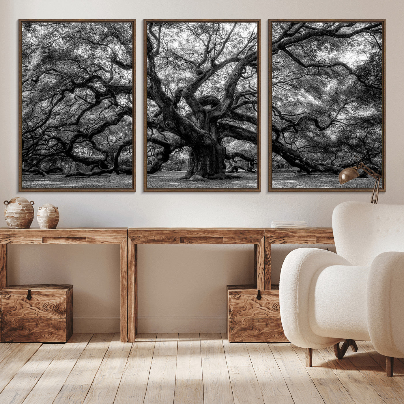 MGV-FC-60X30-3P - Black and White Old Angel Oak Tree Wall Art Canvas Print