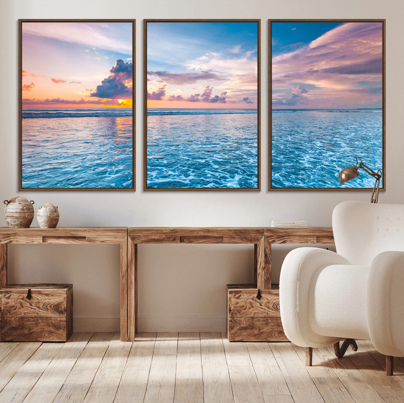 MGV-FC-60X30-3P - Ocean Sunset Canvas Wall Art Print - Tranquil Seascape with Vibrant Sky and Rolling Waves Canvas