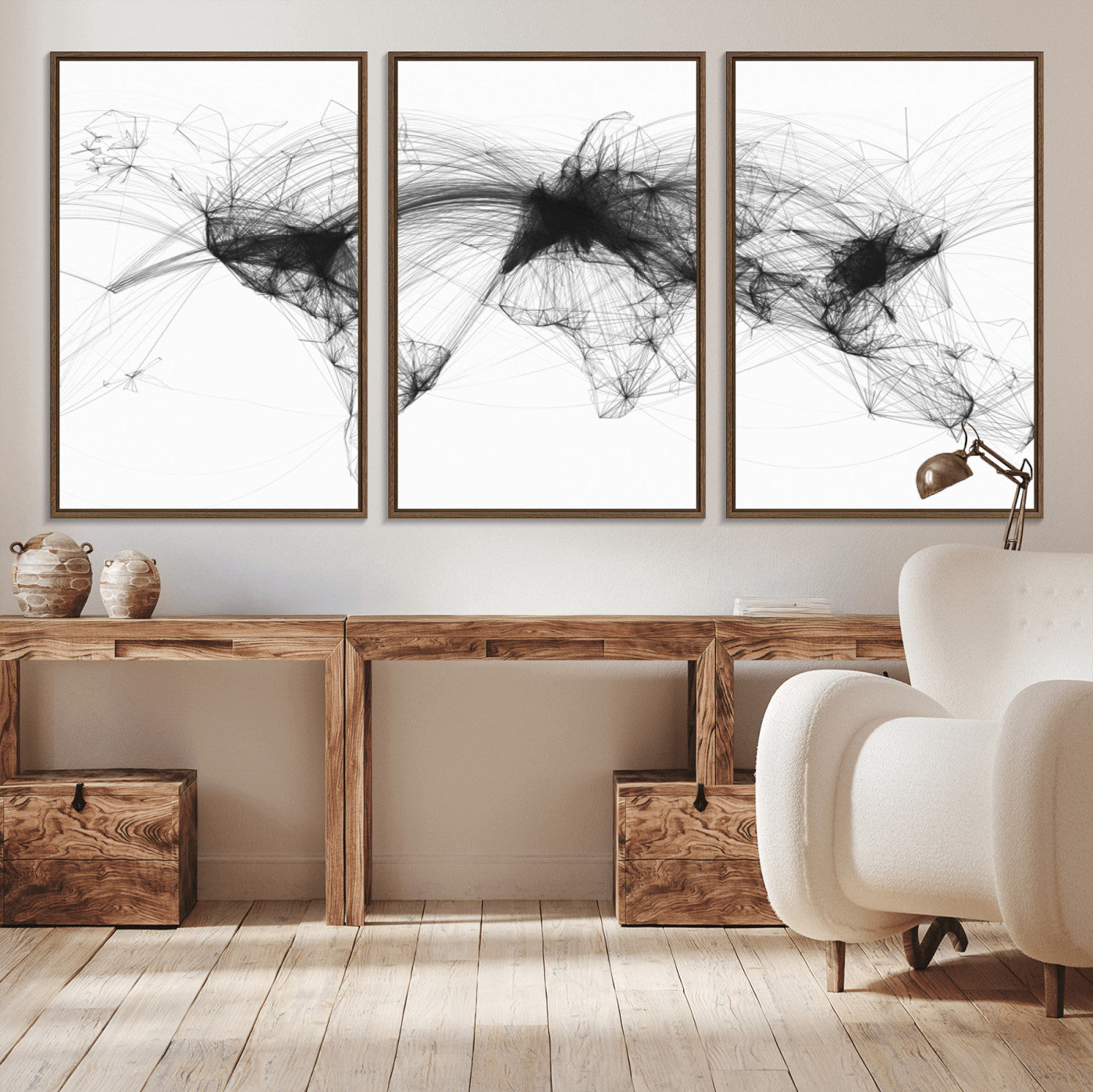 MGV-FC-60X30-3P - Flight Routes Air Traffic Map Canvas Wall Art - Framed - Ready to Hang