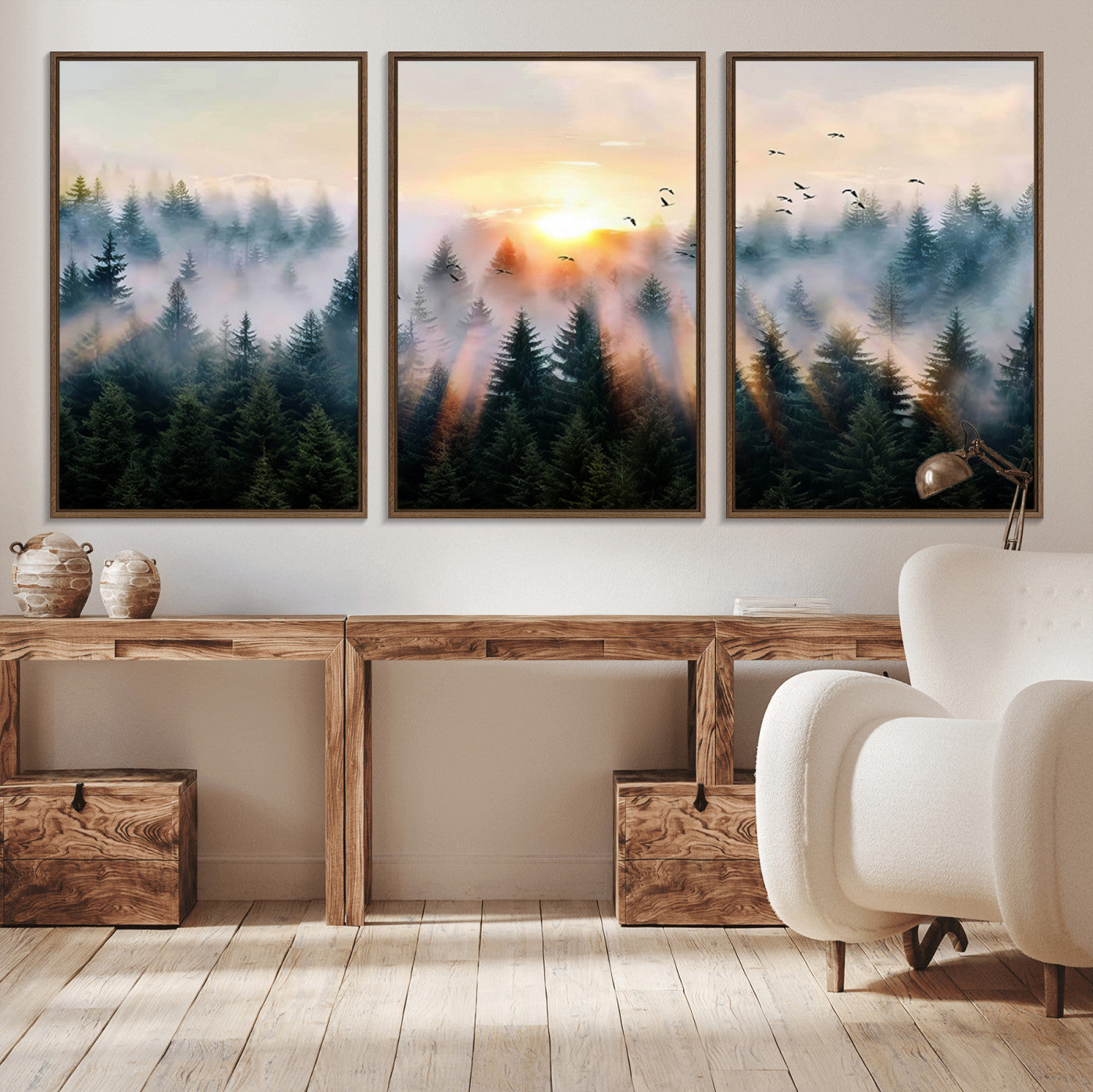 FRSABS1-MGV-CV-36X24-Abstract Forest Wall Art - Serene Nature Canvas Print with Misty Forest Design for Modern Home or
