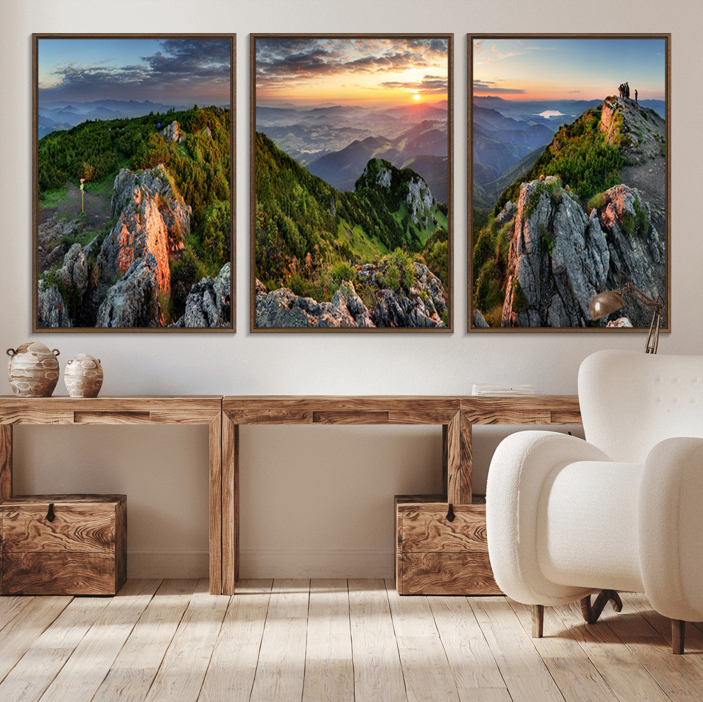 MGV-FC-60X30-3P - Mountain Sunset Panoramic Canvas Print – Scenic Wilderness Landscape, Majestic Summit , Multi-Panel