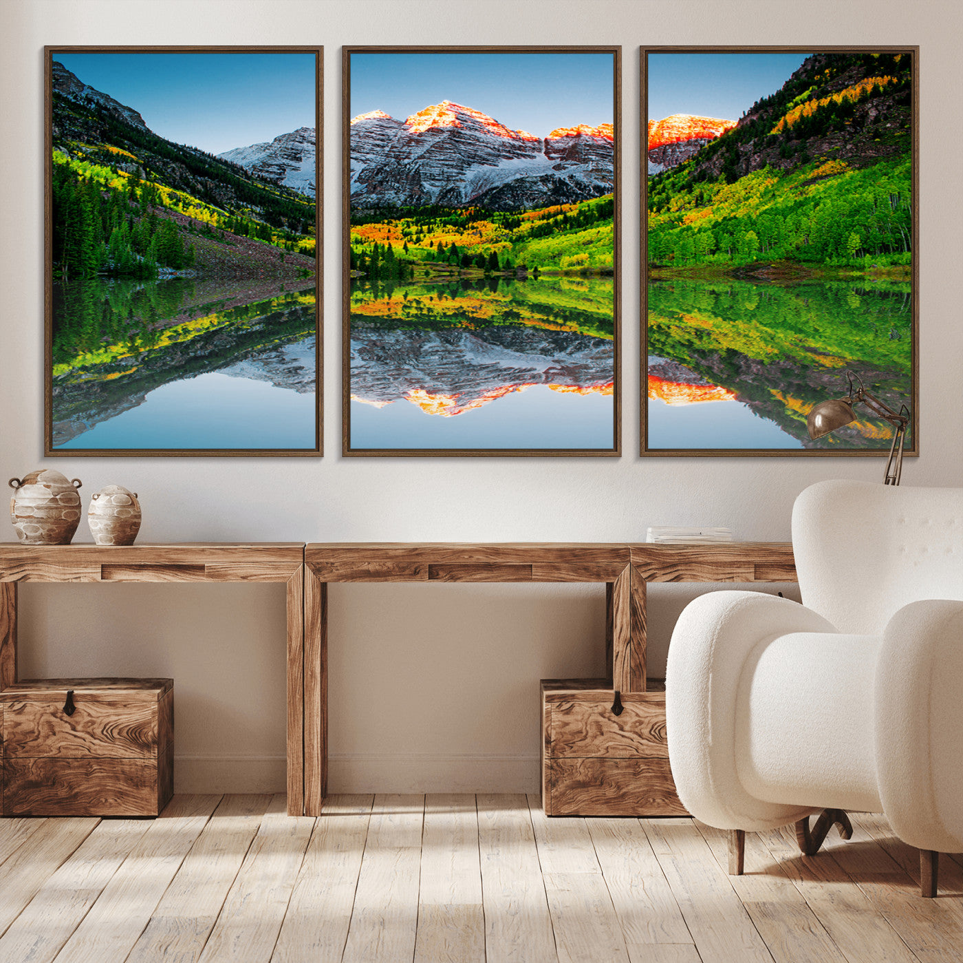 MGV-FC-60X30-3P - Sunrise Maroon Bells Lake Wall Art Print, Elk Mountains Canvas Wall Art, North Maroon Peak Landscape