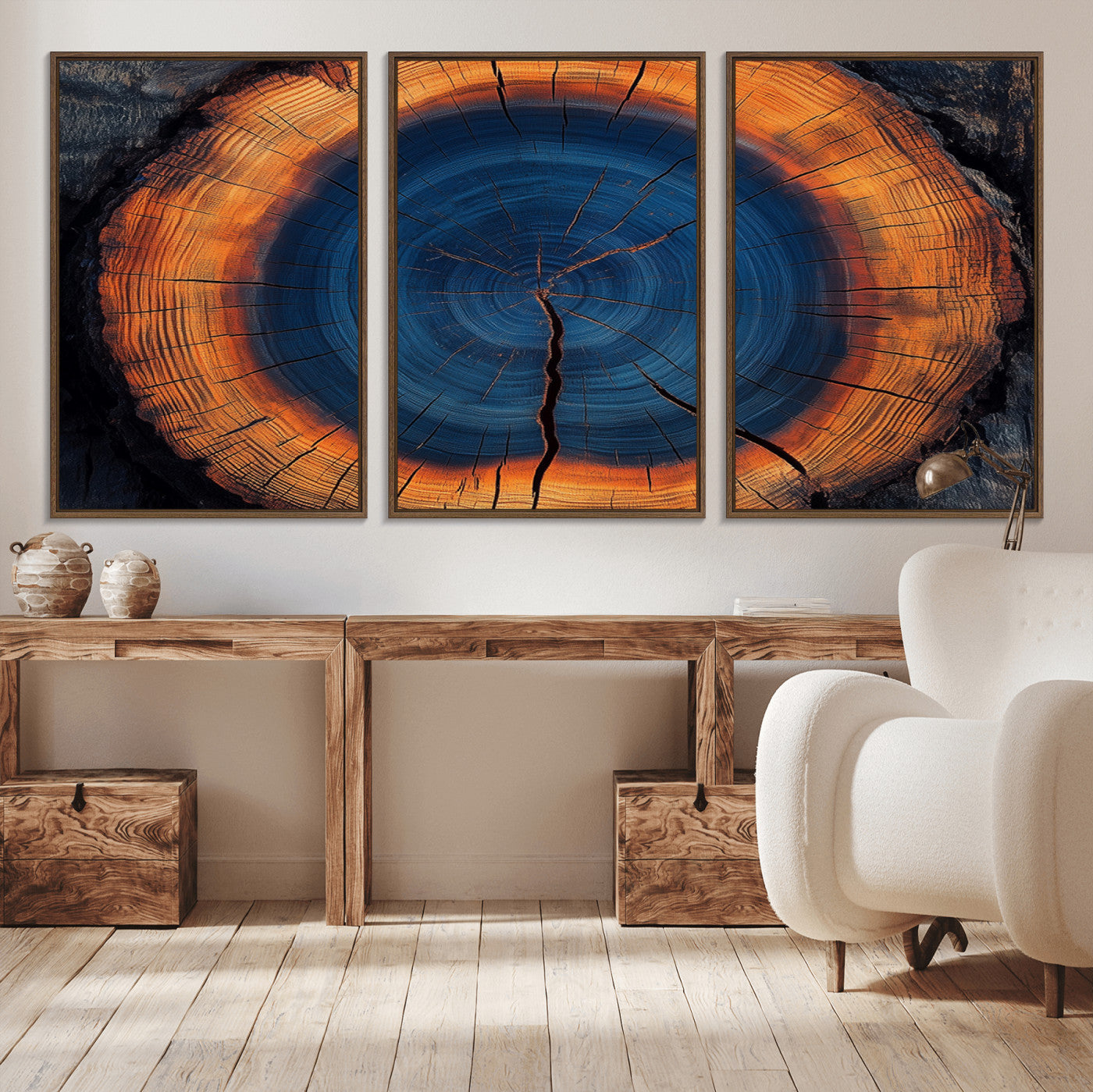MGV-FC-60X30-3P - Abstract Tree Ring Wall Art Print, Natural Rustic Wood Texture Canvas Print, Framed Tree Ring Printing, Wood Tree Stump Artwork Canvas Print