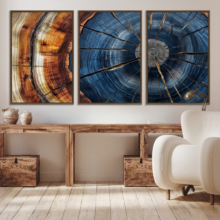 Framed Abstract Tree Ring Wall Art Print, Natural Rustic Wood Texture Canvas Print, Wood Tree Stump Farmhouse, Log Cabin Wooden House Decor