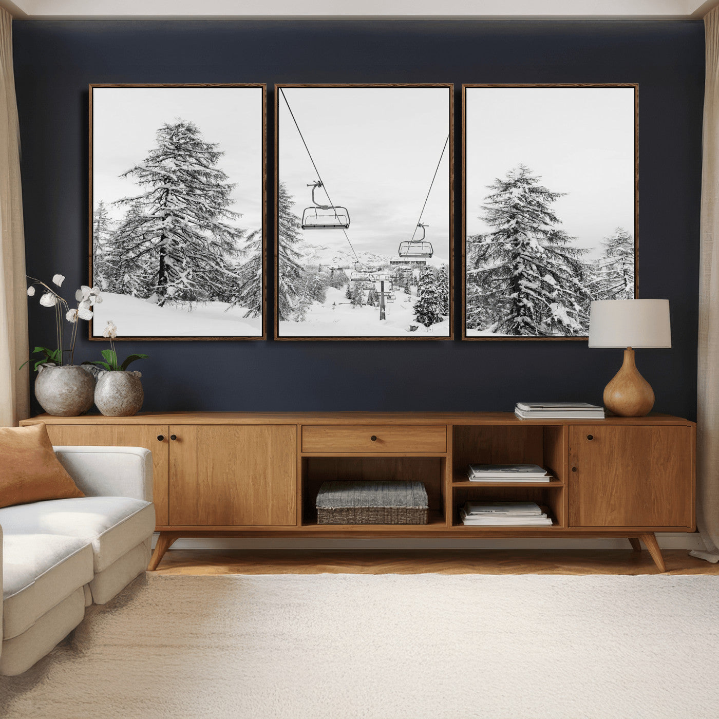 55003599-MGV-CV-36X24 - Wall Art Canvas Print Winter Chairlift Views Silent Snow-Covered Pines Mountain Calm Serenity Frozen