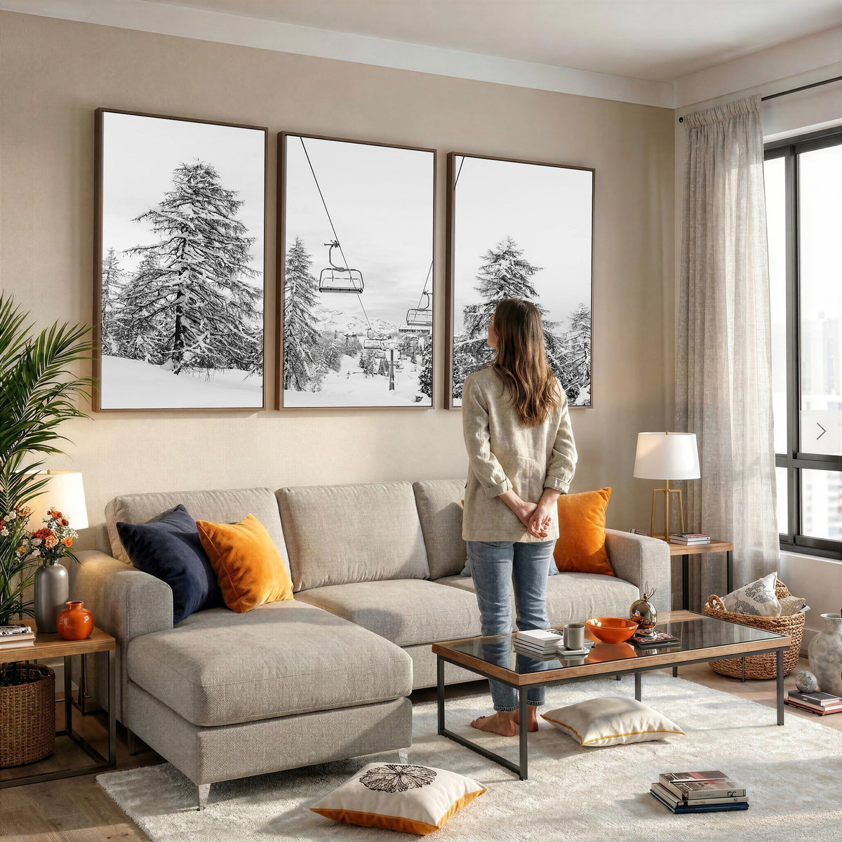 55003599D-MGV-CV-24X16 - Ski Lift Wall Art | Framed Snowy Mountain Canvas Artwork