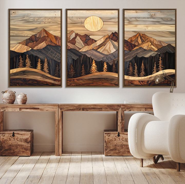 50100230-MGV-CV-36X24-Wood Mountain Wall Art Canvas Print, Framed Boho Wood Art Print, Abstract Woodland Farmhouse Decor