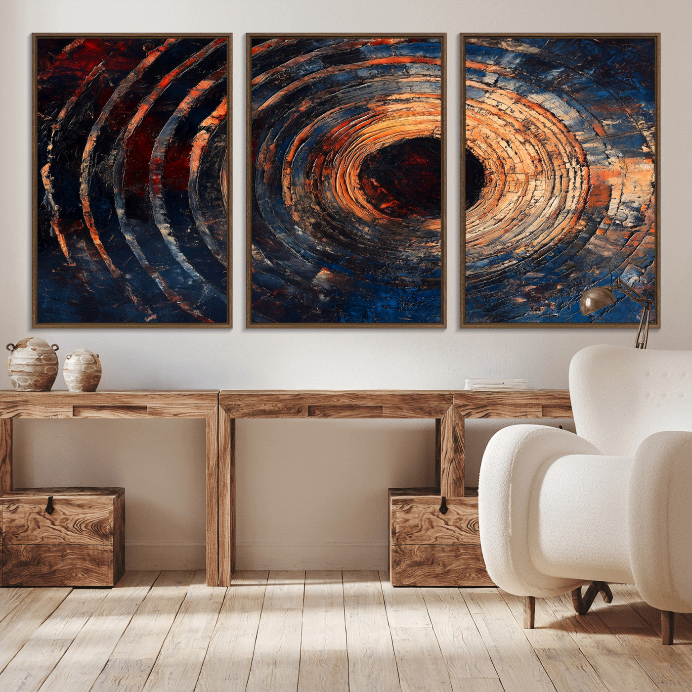 MGV-FC-60X30-3P - Wood Tree Ring Wall Art Canvas Print, Framed Natural Wood Art Picture Print, Rustic Tree Slice Perfect Rustic Decor Artwork