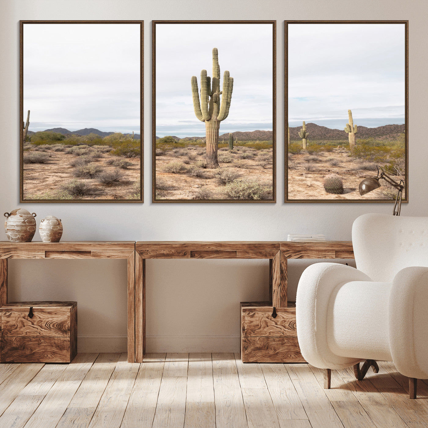 96147924-MGV-CV-36X24-Saguaro Cactus Wall Art – Framed Desert Canvas Artwork, Earthy Southwest Design, Boho Nature Decor for Home, Office