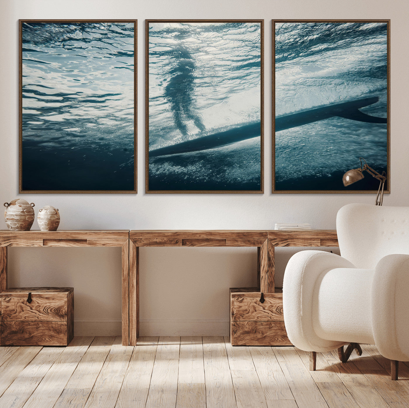 MGV-FC-60X30-3P - Submerged Surf Wall Art Canvas Print, Framed Underwater Perspective Art Picture Print, Ocean Surf Perfect Coastal Adventure Decor Artwork