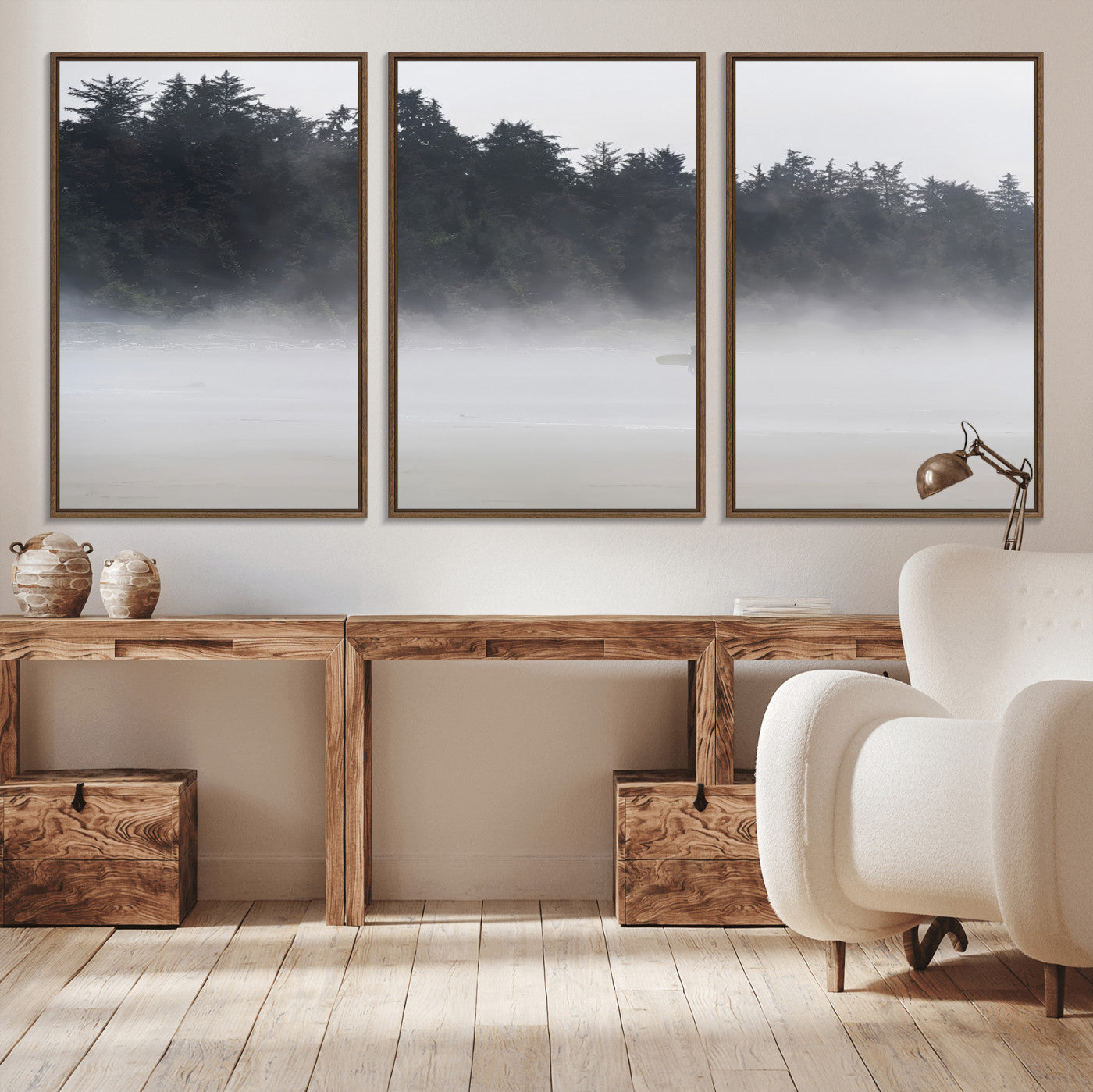 59703275-MGV-CV-36X24-Surfer Fog Wall Art Canvas Print – Framed Foggy Beach Scene with Coastal Surf Artwork for Home, Office, Living Room