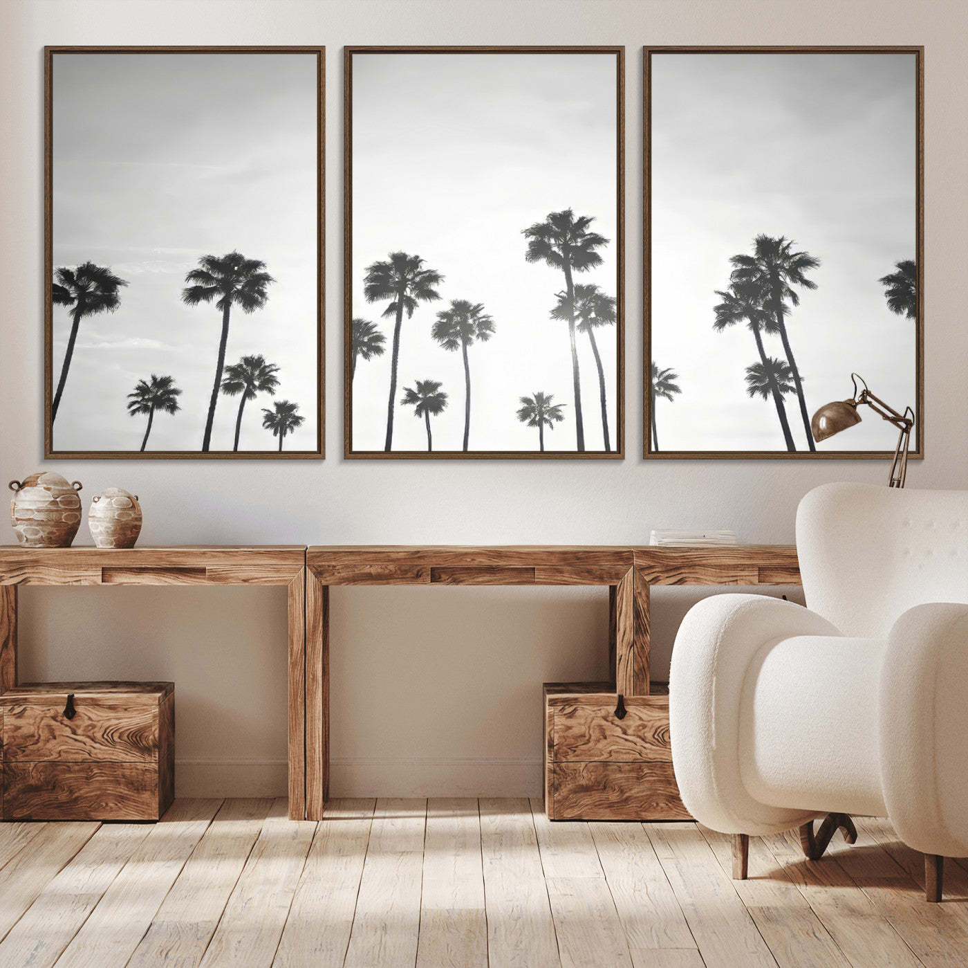 62298277-MGV-CV-36X24-Monochrome Palms Wall Art Canvas Print – Framed Minimalist Silhouetted Trees Artwork for Home, Office, Living Room