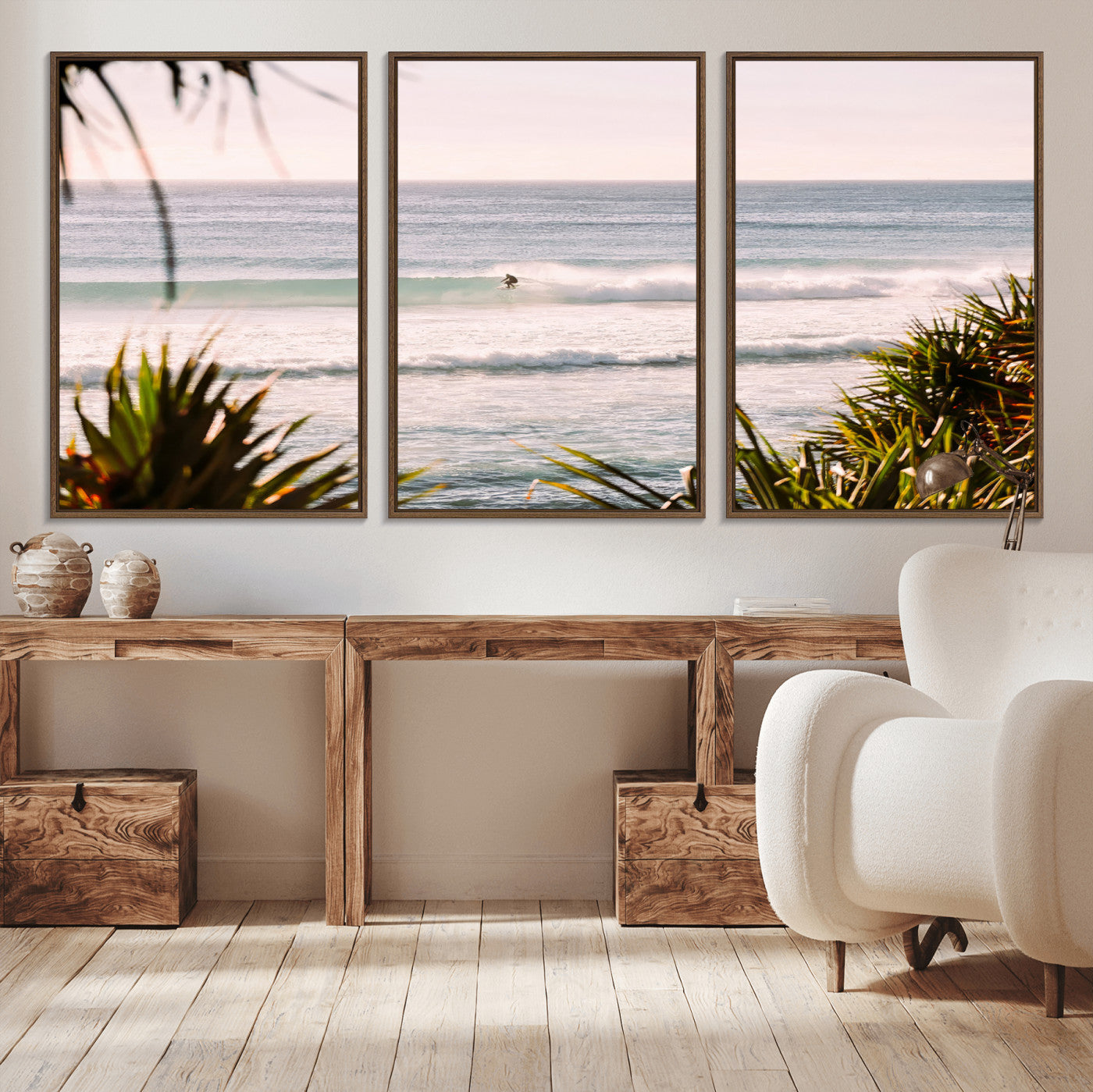 MGV-FC-60X30-3P - Ocean Surfer Wall Art Canvas Print, Framed Coastal Surf Art Picture Print, Tropical Beach Perfect Tropical Coastal Decor Artwork