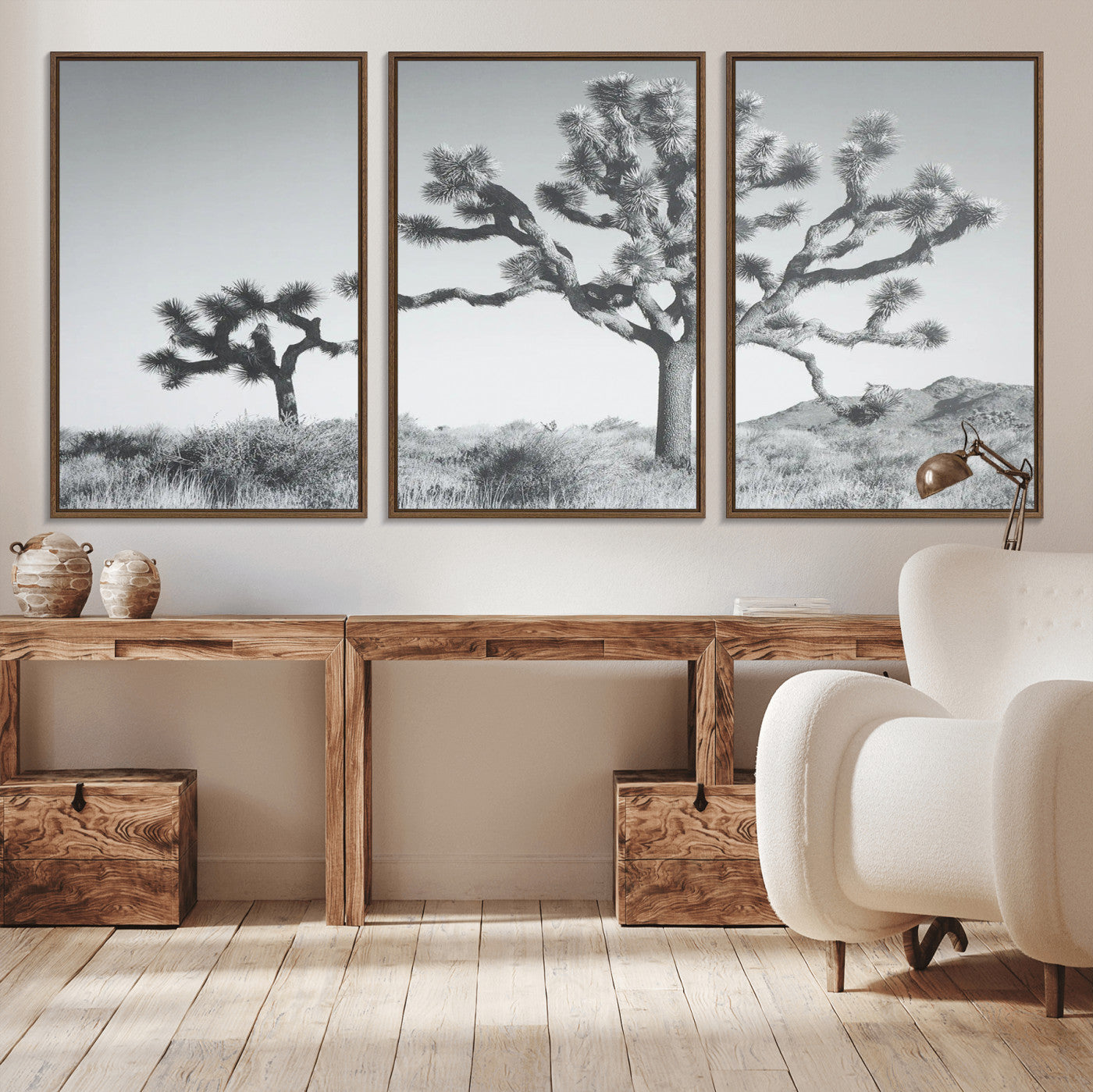 MGV-FC-60X30-3P - Joshua Tree Wall Art Canvas Print, Framed Black White Landscape Art Picture Print, Desert Tree Decor Perfect Southwestern Decor Artwork
