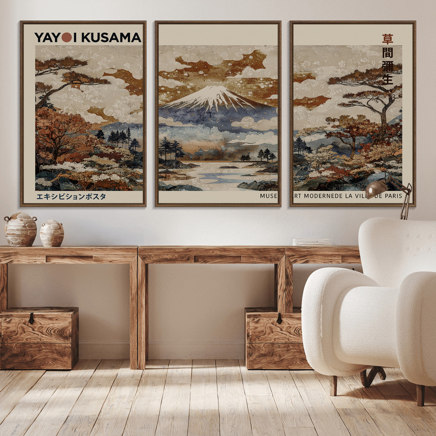 11778299-MGV-CV-36X24-Yayoi Kusama Wall Art Canvas Print – Framed Modern Japanese Abstract Mount Fuji Artwork for Home, Office, Living Room